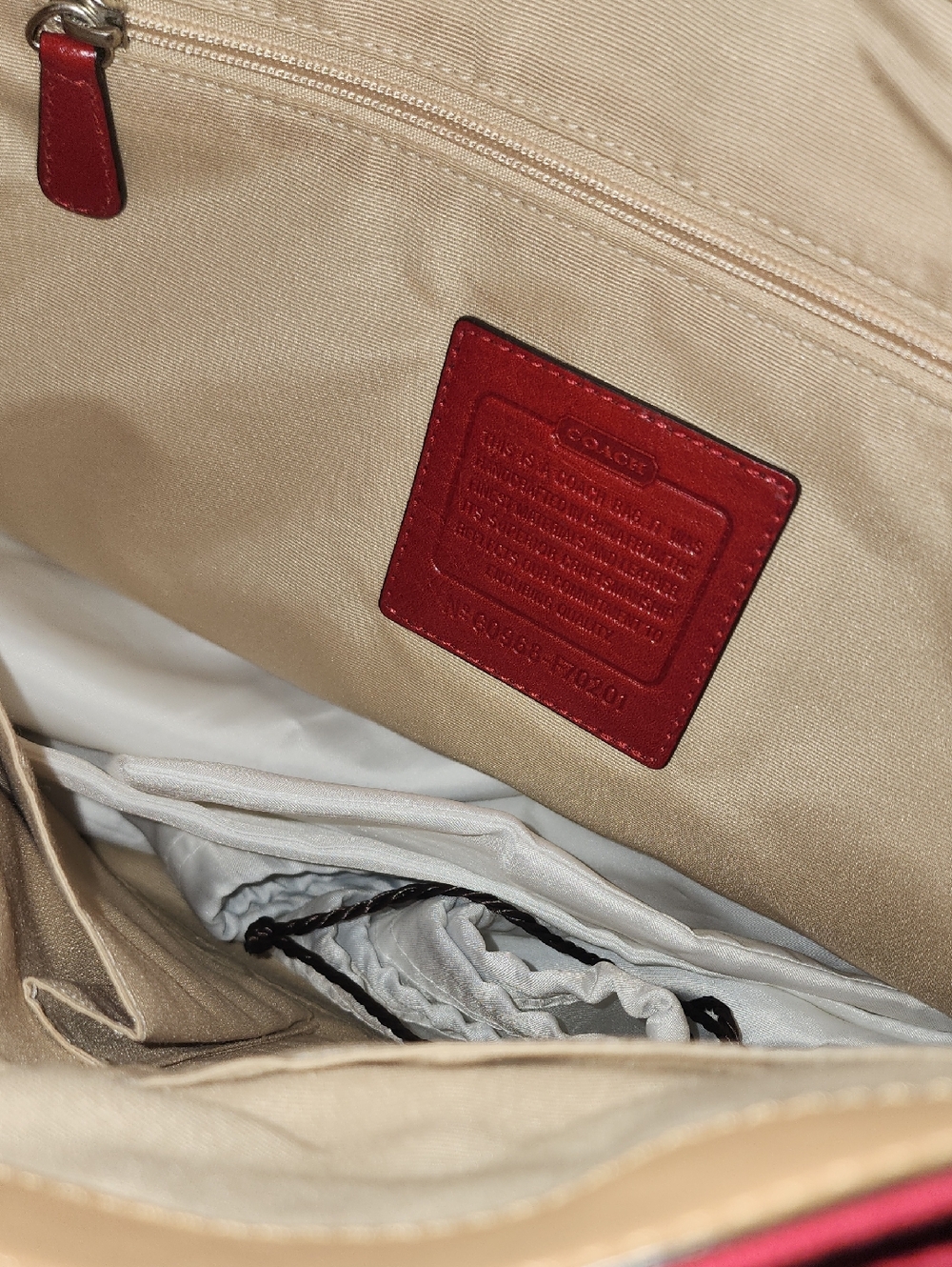 Coach Leather Red Canvas Messenger Bag Cream Trim Striped Accent Business Tote - Picture 11 of 16